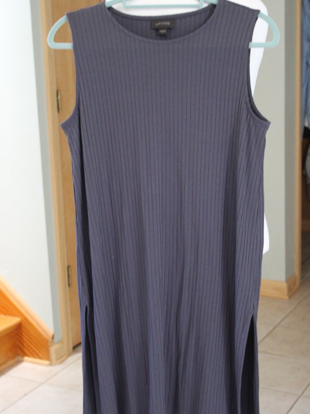 Pure Jill Wherever Collection Women S Blue Sleeveless Line A Ribbed Relaxed Slit